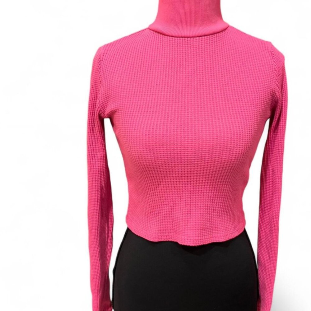 BDG Urban Outfitters Bright Pink Cropped Waffle Knit Turtleneck Size S
